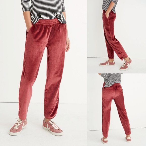 Madewell Pants - Madewell Track Trousers in Velvet antique rose pink red size XL pull on pants